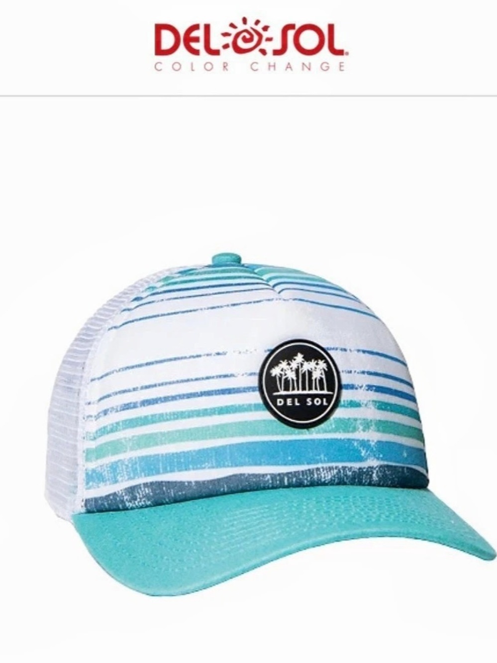 Del Sol - Sunset Beach Trucker Hat Striped Turquoise & White (size: one size)